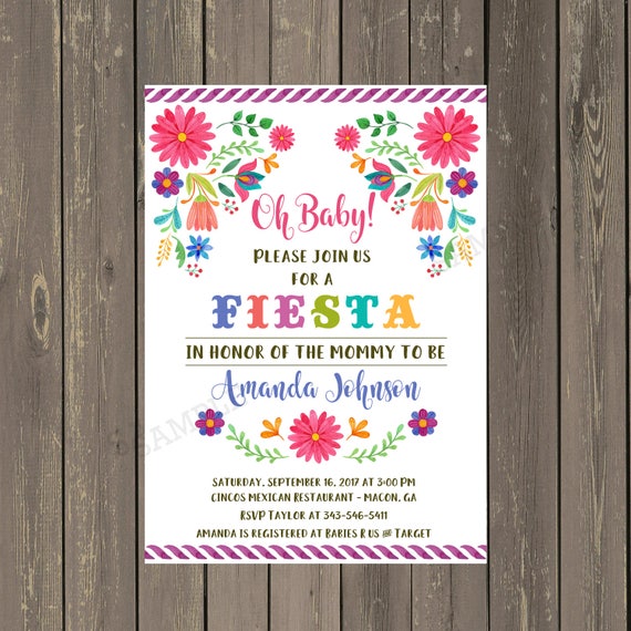 Mexican Fiesta Baby Shower Invitation, Mexican Watercolor Floral Baby Shower Invitation, Mexican Party Invitation, Folk Art Baby Shower Il_570xn