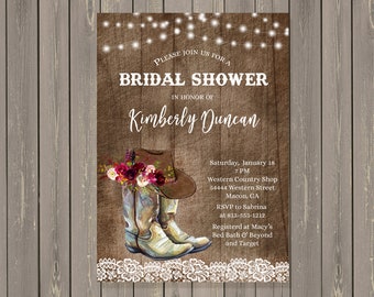 Cowgirl Bridal Shower Invitation, Rustic Western Bridal Shower Invitation, Cowboy Shower Invite, Country Shower Invitation, DIY or Printed