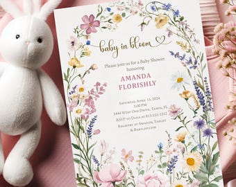 Pink Floral Baby Shower Invitation: Watercolor Flowers (Printed or Printable)
