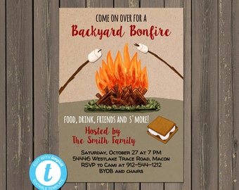 Backyard Bonfire Invitation, Backyard Fire pit Invitation, S'mores Invitation, Easily Editable, Instant Download