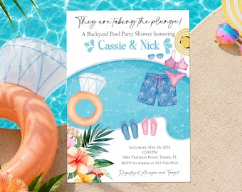 Invitación para despedida de solteros con temática playera y fiesta en la piscina (para imprimir o imprimir)