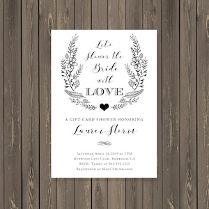 Gift Card Bridal Shower Invitation, Couples Gift Card Shower, Gift Card Party, Black and White Bridal Shower Invite, DIY or Printed