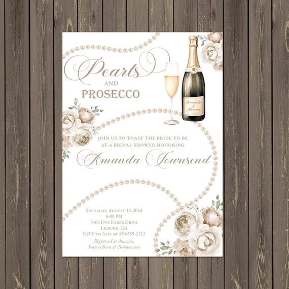 Pearls & Prosecco Bridal Shower Invitation: Champagne Brunch (Printable or Printed)