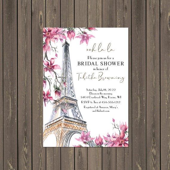 Paris Bridal Shower Invitation, French Eiffel Tower Shower Invitation, Pink Magnolias Shower, Parisian Shower, Printable or Printed Il_570xn