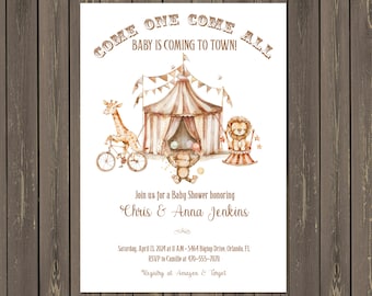 Circus Baby Shower Invitation, Big Top Baby Shower Invitation, Circus Themed Invitation, Circus Animals, Gender Neutral Printable or Printed