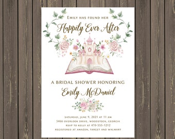 Happily Ever After Bridal Shower Invitation, Princess Castle Shower, Book Bridal Shower Invitation, Fairytale Shower, Printable or Printed