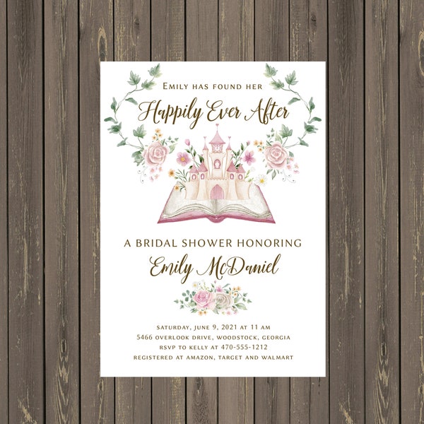 Happily Ever After Bridal Shower Invitation, Princess Castle Shower, Book Bridal Shower Invitation, Fairytale Shower, Printable or Printed