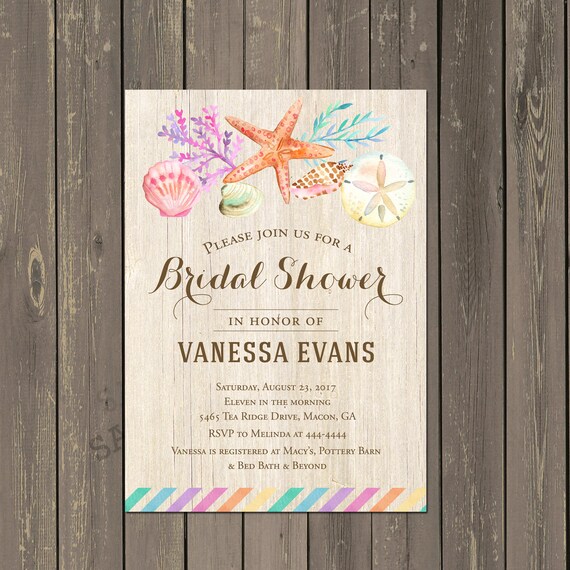 Shells Bridal Shower Invitation Beach Bridal Shower Invitation