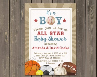 Sports All Star Baby Shower Invitation, Little All Star Baby Shower Invitations, Baseball Shower Invitations, Baby Boy Shower