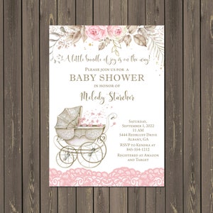 Stroller Baby Shower Invitation, Vintage Look Baby Carriage Invitation, Baby Stroller Invitation, Lace Baby Shower Invite, DIY or Printed