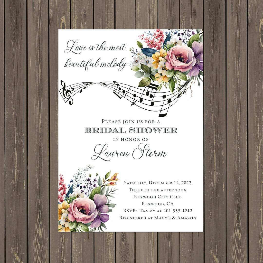Music Themed Bridal Shower Invitation, Music Note Bridal Shower Invitation, Music Lover Shower