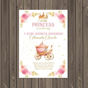 Little Princess Baby Shower Invitation - Pink & Gold Royal Carriage Theme, Little Princess Baby Shower, Baby Girl, Printable or printed