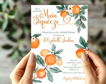 Orange Main Squeeze Bridal Shower Invitation: Citrus Theme, Printable or Printed
