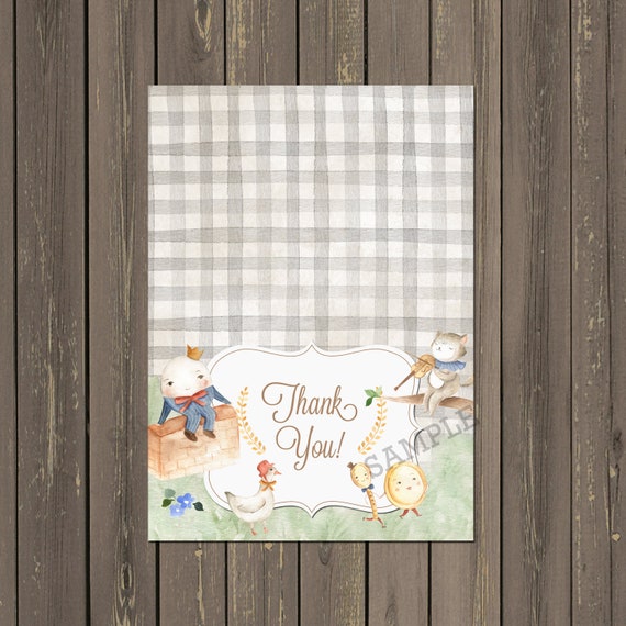 Nursery Rhyme Baby Shower Thank You Card Storybook Thank You Card