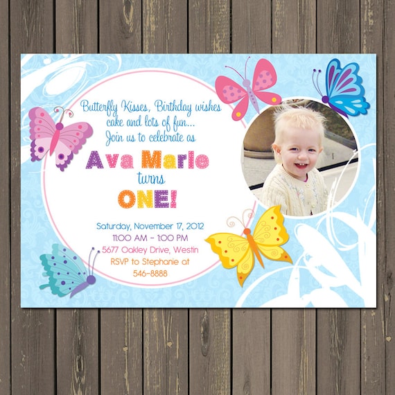 Butterfly Birthday Invitation, Butterfly 1st Birthday Invite, Butterflies Birthday Party, Girl Birthday, Photo Invitation, DIY or printed Il_570xn