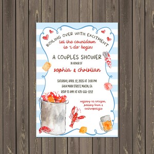 Faire-part pour une douche de couples écrevisses et crevettes sur le thème de l'ébullition de fruits de mer avec une chope de bière et un pot de bière Faire-parts imprimés personnalisés ou imprimables