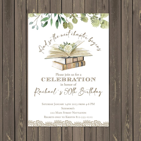 Book Themed Birthday Party Invitation Library Birthday Invitation book-themed-birthday-party-invitation-library-birthday-invitation