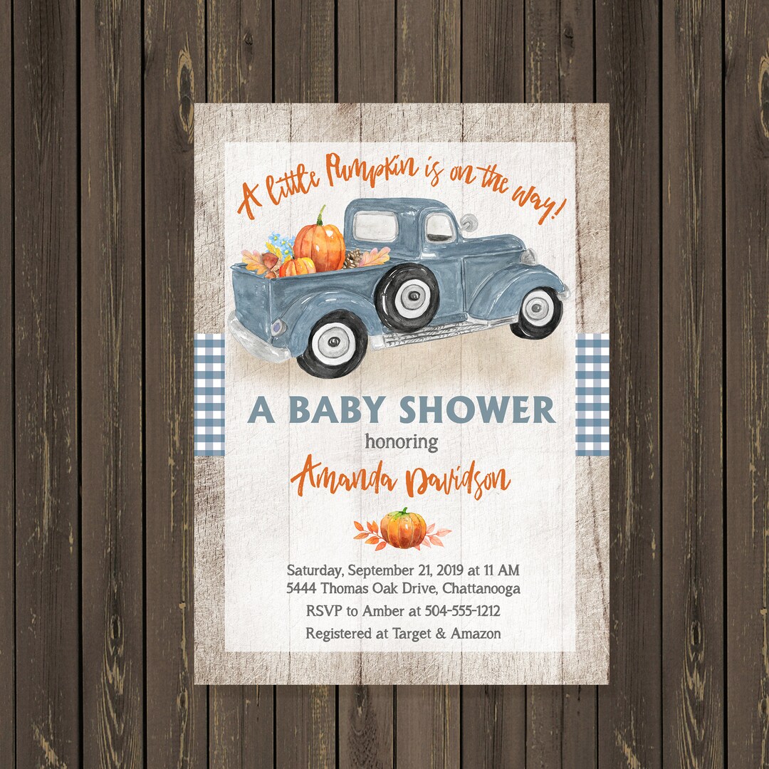 Pumpkin Baby Shower Invitations Vintage Truck With Pumpkins Etsy
