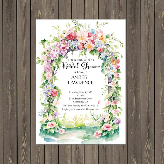 Floral Arch Bridal Shower Invitation, Watercolor Flower Arch Invitation, Garden Party Invitation, Wedding Shower, Printable or Printed Il_570xn