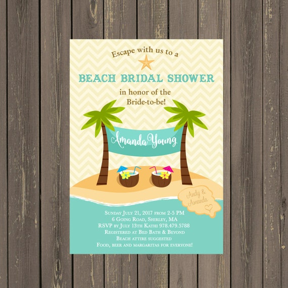 Beach Bridal Shower Invitation Tropical Beach Bridal Shower