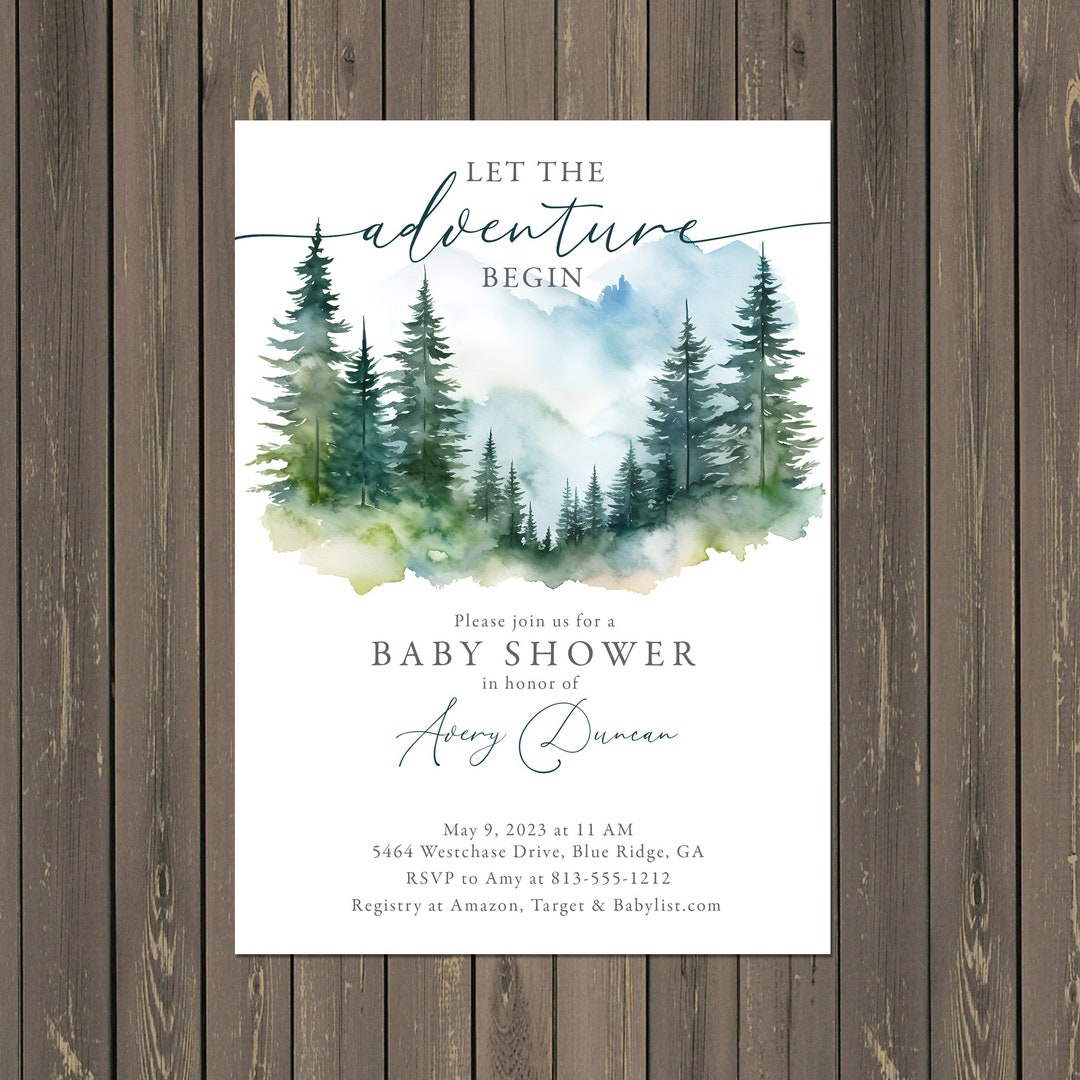 Mountain Baby Shower Invitation, Mountain and Trees Shower, Outdoor ...