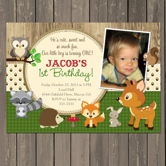 Woodland Birthday Invitation, Woodland Animal Birthday Party Invitation ...