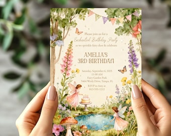 Invitación de cumpleaños de hadas - Jardín de hadas encantado - Para cualquier edad - Descarga instantánea editable