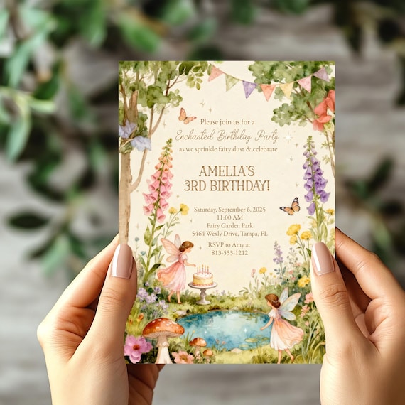 Fairy Birthday Invitation - Enchanted Fairy Garden Birthday Party Invite - Any Age - Editable Instant Download