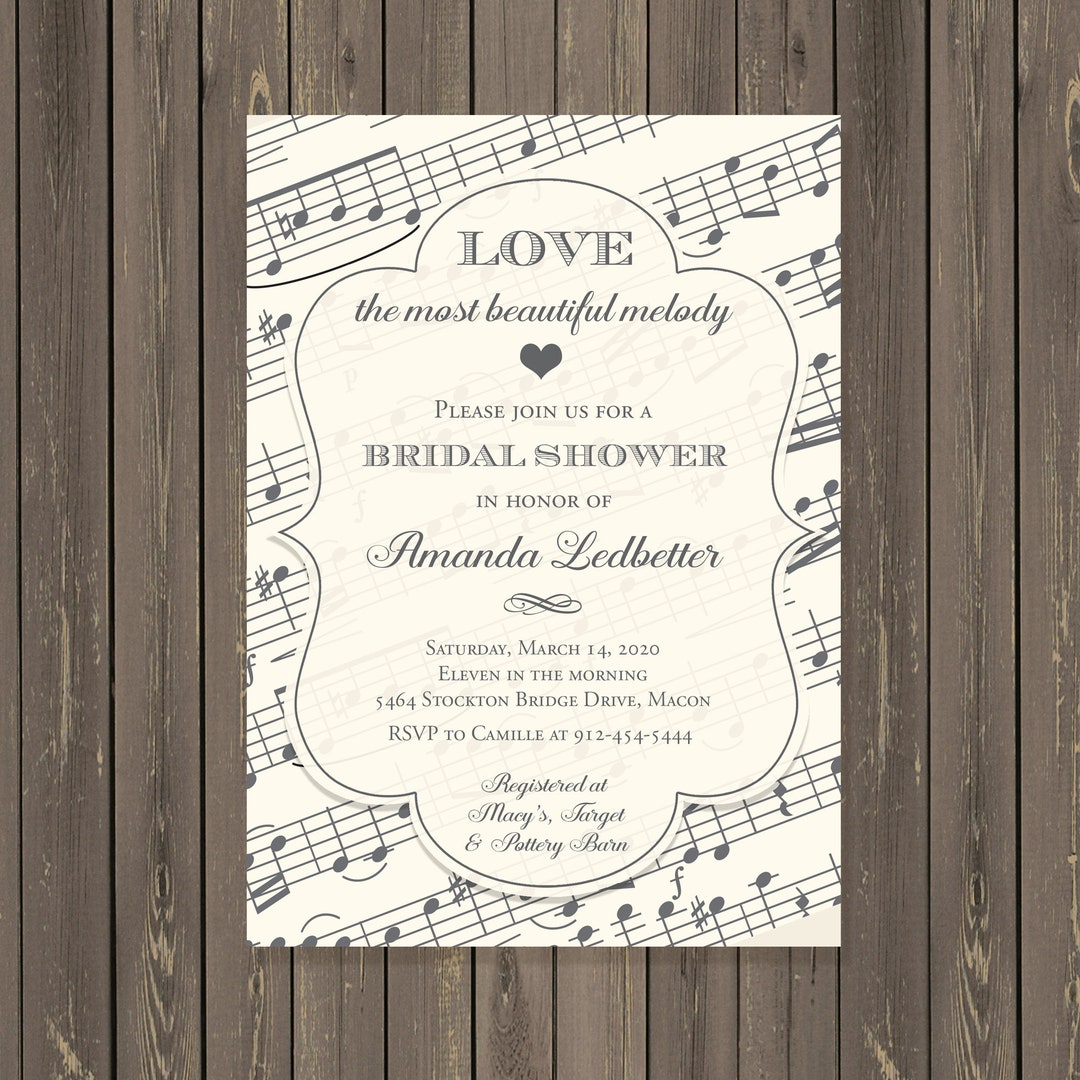 Music Bridal Shower Invitation, Music Note Bridal Shower Invitation, Sheet Music Bridal Shower