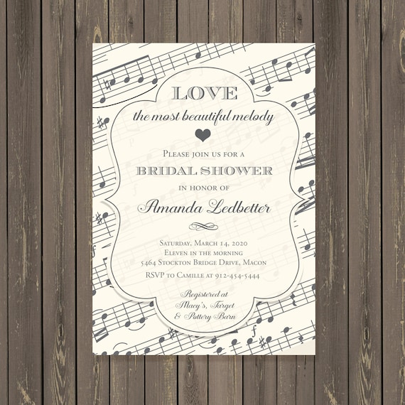 Music Bridal Shower Invitation, Music Note Bridal Shower Invitation