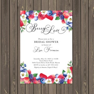 Berry Bridal Shower Invitation, Fruit Berries Wedding Shower, Strawberries Invitation, Summer Shower, Berry in Love, Printable or Printed