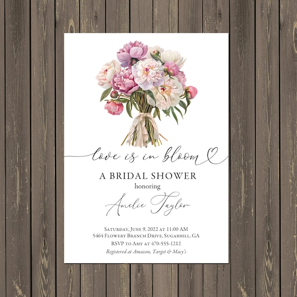 Peony Bridal Shower Invitation: Pink Floral Garden Party (Printable or Printed)