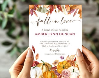 Rustic Fall Bridal Shower Invitation: Pumpkins & Autumn Leaves