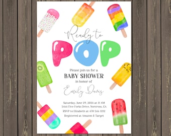 Watercolor Popsicle Baby Shower Invitation: Ready to Pop, Gender Neutral (Printable or Printed)