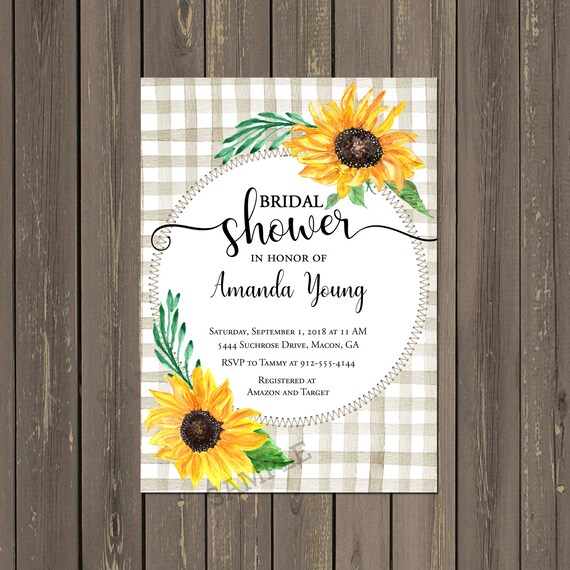 Sunflower Bridal Shower Invitation, Rustic Sunflower Bridal Shower Invitation, Yellow Flower Shower Invitation, Printable or Printed Il_570xn