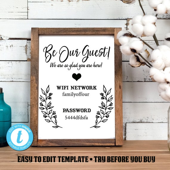 Wifi Sign Printable Wifi Password Printable Sign Guest Room Etsy