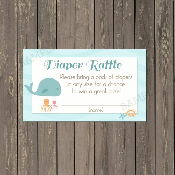 Whale Diaper Raffle Ticket, Ocean Diaper Raffle, Under the Sea Baby Shower Raffle Ticket, Instant Download Il_570xn
