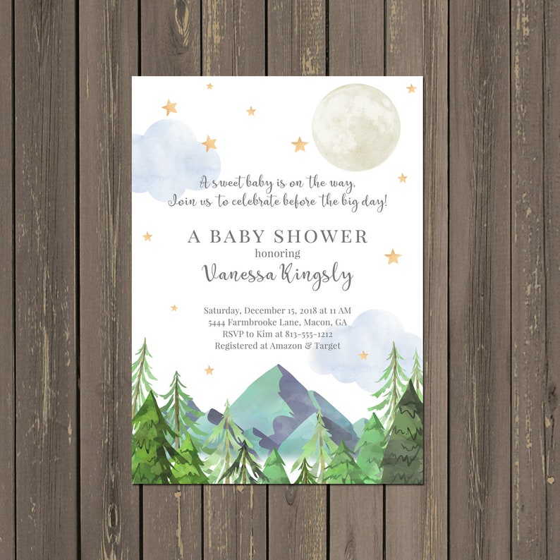 Mountain Baby Shower Invitation Moon and Stars Baby Shower Etsy