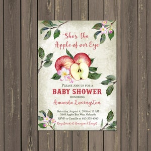Apple Baby Shower Invitation, Apple of Our Eye Baby Shower Invitation, Gender Neutral Shower Invitation, Fall Rustic Baby Shower Invitation