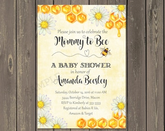 Bee Baby Shower Invitation: Honeycomb and Daisies (Printable or Printed)
