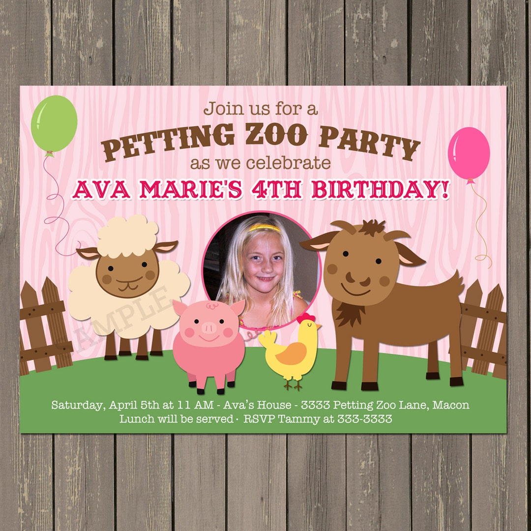 Petting Zoo Invitation, Farm Birthday Party Invitation in Pink, Girls ...