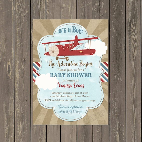 vintage airplane baby shower invitations