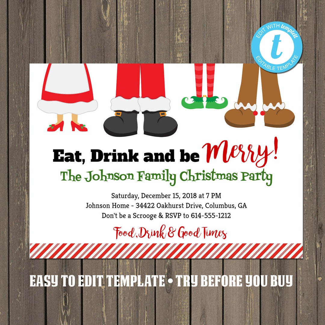 Funny Christmas Party Invitation Eat Drink And Be Merry Christmas tacky-ugly-sweater-christmas-party-invitations
