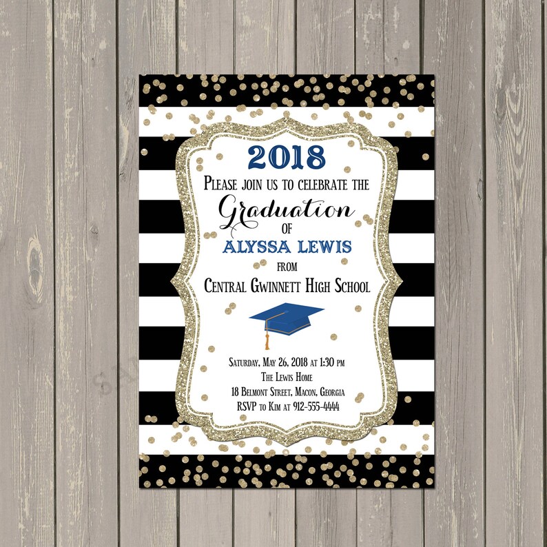 Black and Gold Graduation Invitation, Black and Gold Graduation Party Invite, High School Graduation, College Graduation, Any Color image 1