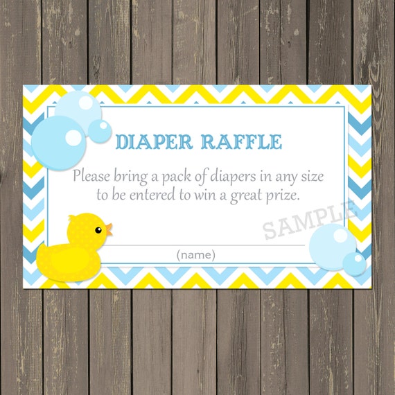 Rubber Duck Diaper Raffle Ticket, Blue and Yellow Chevron Baby Shower Diaper Raffle, Instant Download Il_570xn