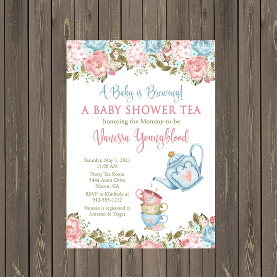 Baby Shower Tea Party Invitation, Baby is Brewing Teapot Shower