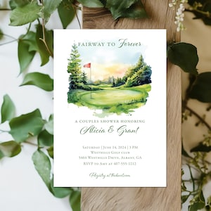 Golf Couples Shower Invitation – Watercolor Golf Course Party Invite – Elegant Golf Themed Wedding Shower – Custom Printed or Printable