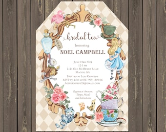Alice in Wonderland Bridal Tea Party Invitation (Printable or Printed)