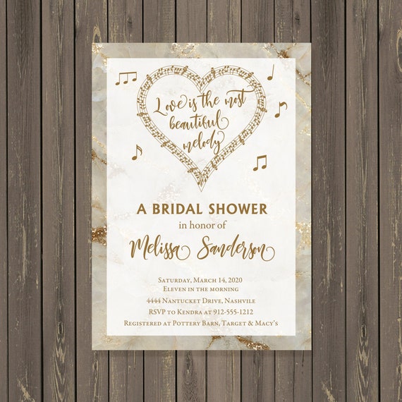 Music Themed Bridal Shower Invitation, Music Note Bridal Shower