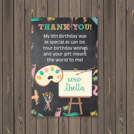 Art Party Thank you Card, Painting Party Thank you Card, Birthday Party Thank you Card, Printable Il_570xn